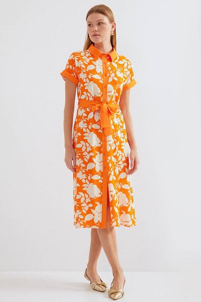 Modayakamoz 2455 Patterned Shirt Dress - Orange