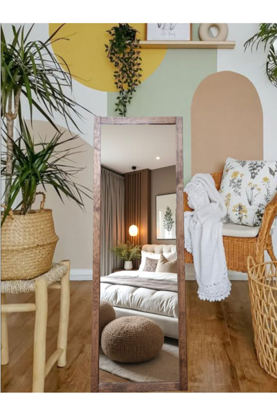 MİRRORSS Ahşap çerçeve ceviz renk ayaklı duvar yaslamali boy ayna yatak odası...
