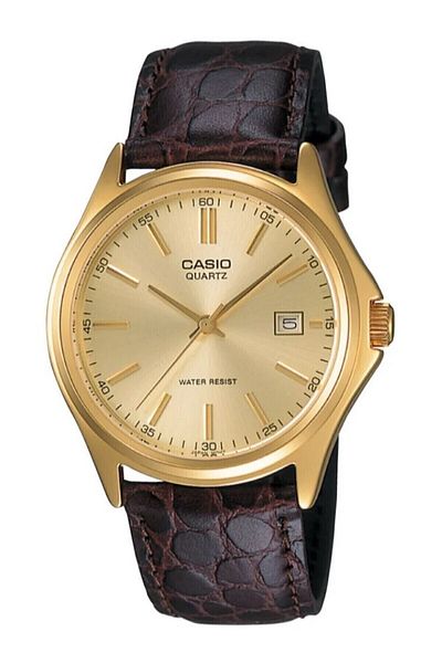 Casio Men's Wristwatch with Case and Dial Yellow Cord Leather Brown Color Guaranteed