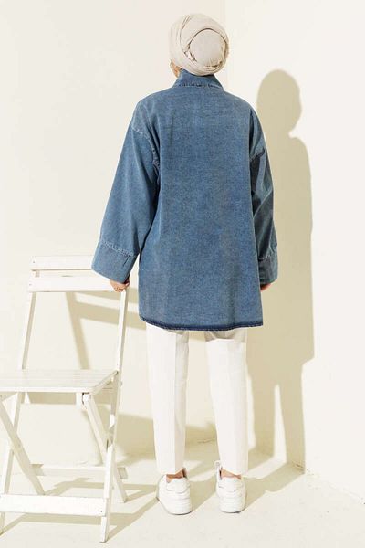 Lavanta Tekstil Blue Side Rope Tie Denim Kimono