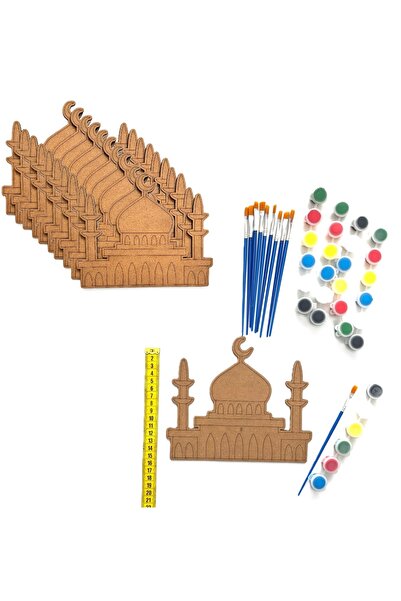 M&T WORKSHOP 10'lu Paket Ahşap Ramazan Özel Cami Ahşap Boyama Cami Boyama Hobi Seti Mandala (5 BOYA-10 FIRÇA)