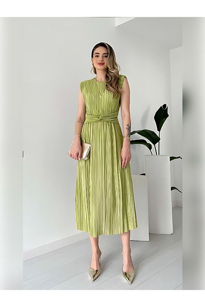 LAMİFUSTORE Pleated and Waist Detailed LACE Dress