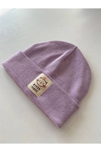 HEREN BUTİK Lilac Cat Label Beanie Neck Collar Set