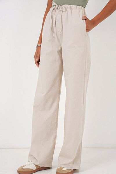 MRA Fashion 6690 Wide Leg High Waist Trousers - Cream