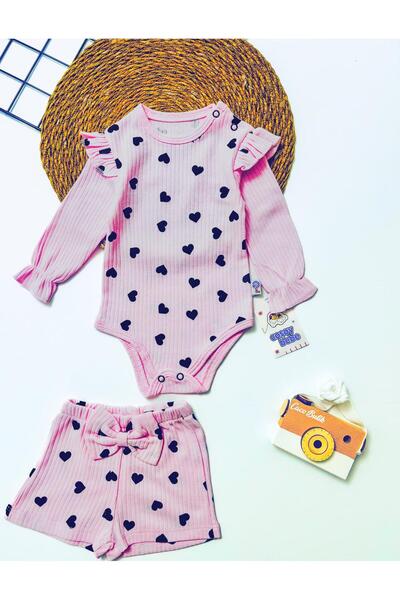 cacobutik طقم شورت قصير مطبوع عليه قلب مضلع للفتيات الصغيرات