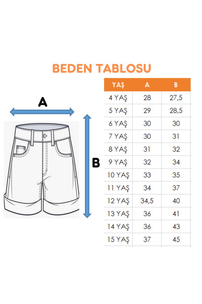 GİYİCEM TEKSTİL Kız Çocuk Üstten Cepli Kot Şort 2857