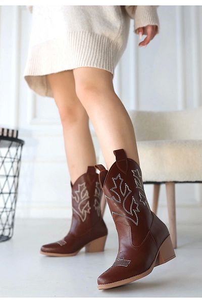 ufukmoda Peert Tan Leather Heeled Boots