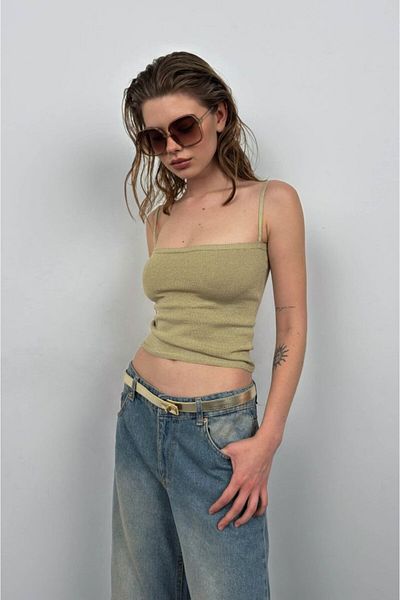 modaserdem    Strap Detail Shiny Knitwear Blouse