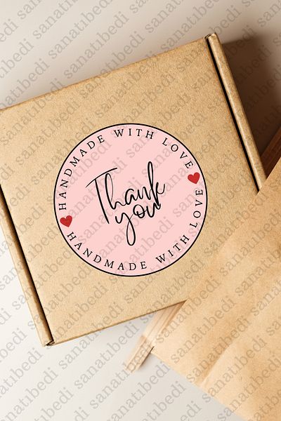 sanatıbedi 50Pcs Thank You Sticker Handmade Package Shipping Packaging Label - 3X3Cm