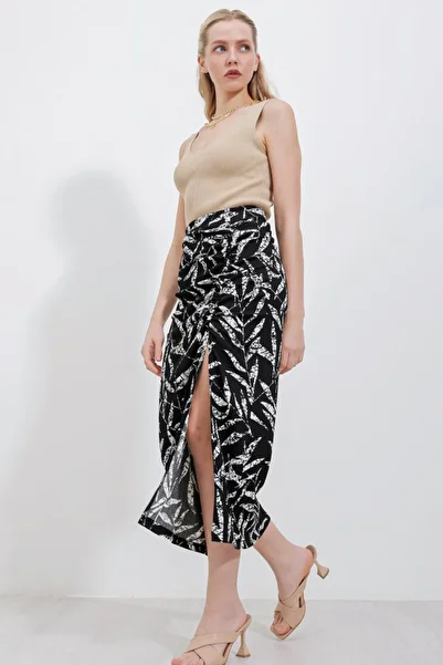 Gökyüzü Moda 1880 Slit Skirt - D. Black