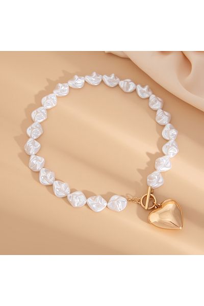 İPAR AKSESUAR Heart-Detail Irregular Pearl Design Necklace Bracelet