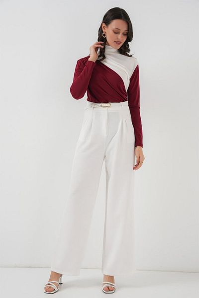 MRA Fashion 940 Gather Detailed Sandy Blouse - Burgundy