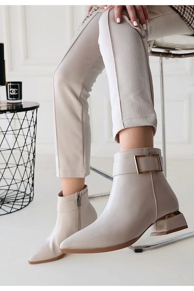 ufukmoda Mona Beige Skin Heeled Boots