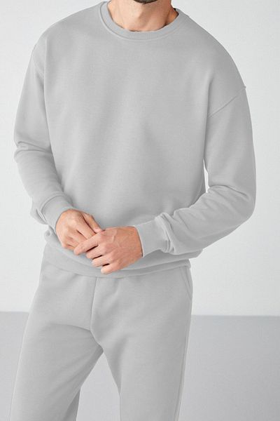ruNadeS White Regular Fit Regular Fit Basic O-Neck Tracksuit Set with Thick Fleece Inside
