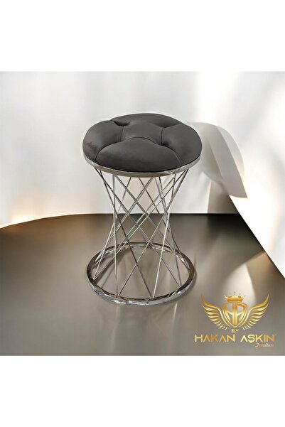 BY HAKAN AŞKIN Kapitoneli Metal Pota Ayaklı Silver Pota Puf Style 2025 koyu füme