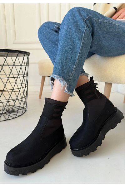 ufukmoda Jety Black Suede Ankle Lace up Boots