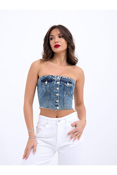 By Sevilen Collection Turega Style 6285 Denim Blouse-Blue