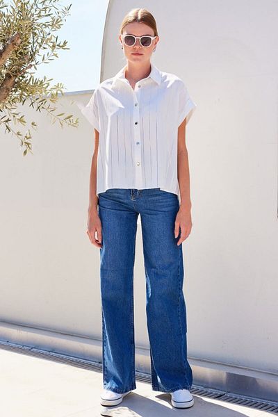 Viyamo 20262 Short Sleeve Striped Shirt - White