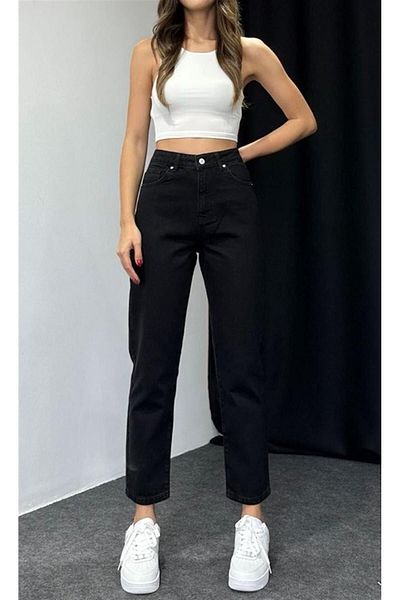 aideen Women's Black Mom Jeans - Lihali Jeans for High Waist
