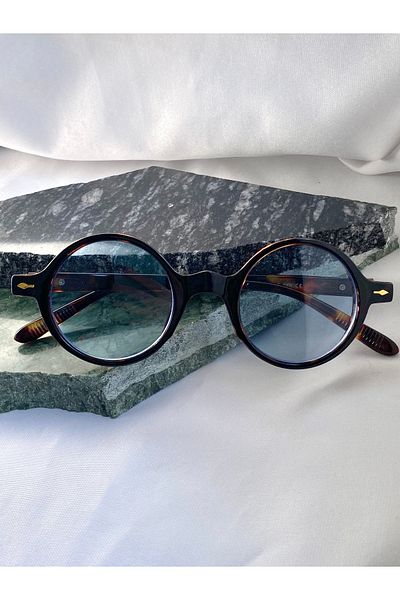 Mazzy Round Leopard Frame Blue Glass Women's Sunglasses