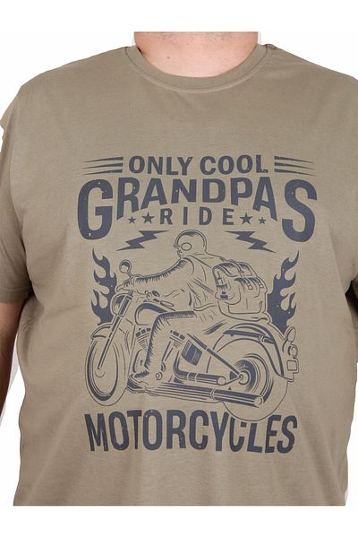 MocGrande Men's Large Size Crew Neck T-Shirt Khaki 25177