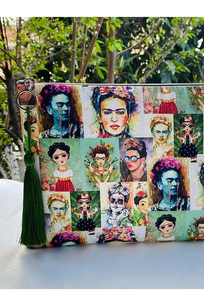 çanta tasarımcısı Colorful Faces Clutch Bag