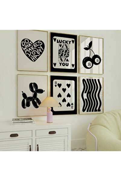 DES VU PRINT 6'lı Pinterest Lucky You Siyah Beyaz Temalı Çerçevesiz Poster Seti