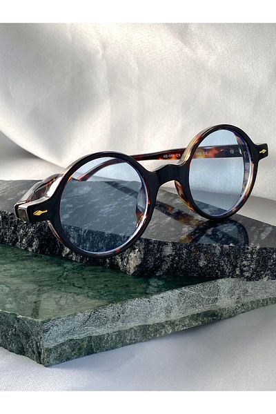 Mazzy Round Leopard Frame Blue Glass Women's Sunglasses