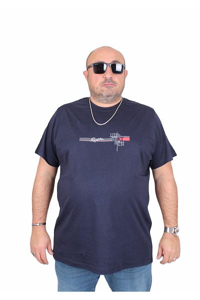 MocGrande Ανδρικό μπλουζάκι με λαιμόκοψη σε μεγάλο μέγεθος Un Beat En 25146 NAVY