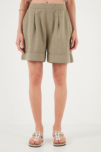 Lela Cotton Standard Fit High Waist Stitching Detail Shorts Shorts 668Yp4921