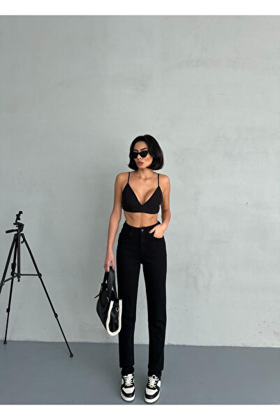 sion jeans Julia Maça talie înaltă Black Mom Jeans Power material elastic Ela...