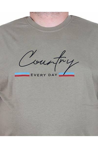 MocGrande Men's Large Size Crew Neck T-Shirt Country 25174 Khaki