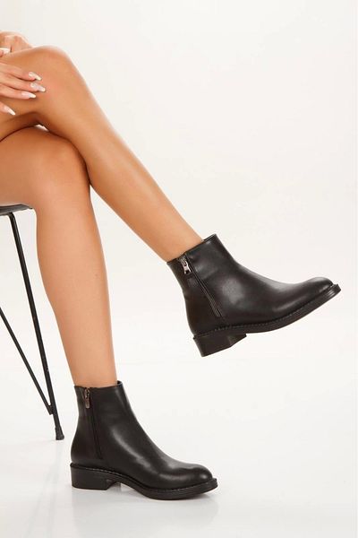 ufukmoda Hayra Black Leather Heeled Boots