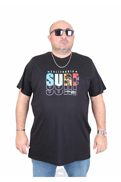 MocGrande Ανδρικό T-Shirt Plus Size Crew Neck Surf 25144 ΜΑΥΡΟ
