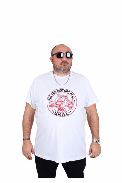 MocGrande Men's T-Shirt Oversized Crew Neck Motorcycle 25171 White