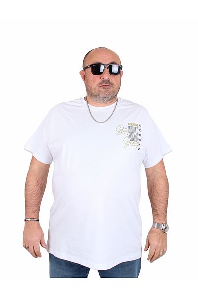 MocGrande Ανδρικό μπλουζάκι με λαιμόκοψη σε μεγάλο μέγεθος Stay Strong 25159 ΛΕΥΚΟ
