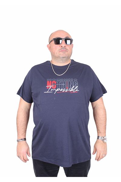 MocGrande Ανδρικό μπλουζάκι με λαιμόκοψη σε μεγάλο μέγεθος αδύνατο 25169 NAVY