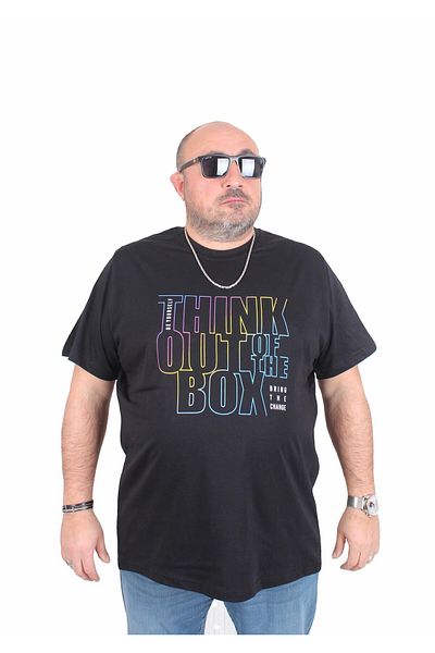 MocGrande Men's Plus Size Crew Neck T-Shirt Think Out Box 25163 Black