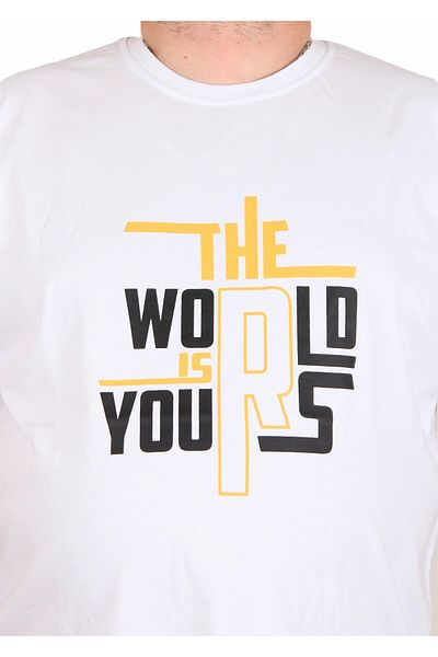 MocGrande Men's Plus Size Crew Neck T-Shirt the World 25170 White