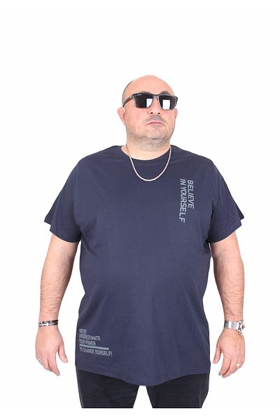 MocGrande Ανδρικό μπλουζάκι με λαιμόκοψη σε μεγάλο μέγεθος Believe 25157 NAVY