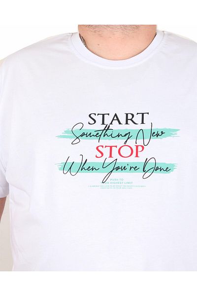 MocGrande Men's Oversize Crew Neck T-Shirt Start Stop 25178 White