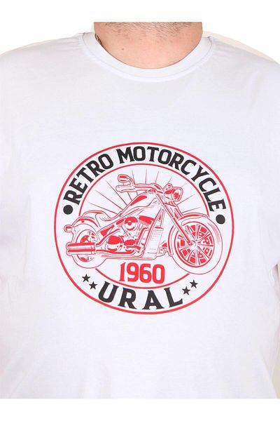 MocGrande Men's T-Shirt Oversized Crew Neck Motorcycle 25171 White
