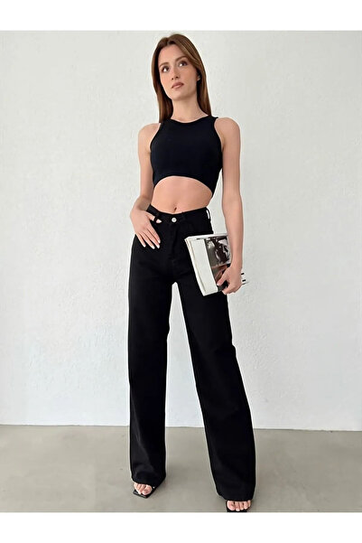 sion jeans Julia Milano Candy Palazzo Μαύρο φαρδύ τζιν με ψηλόμεσο φαρδύ πόδι...