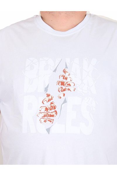 MocGrande Men's Plus Size Crew Neck T-Shirt Break Rules 25168 White