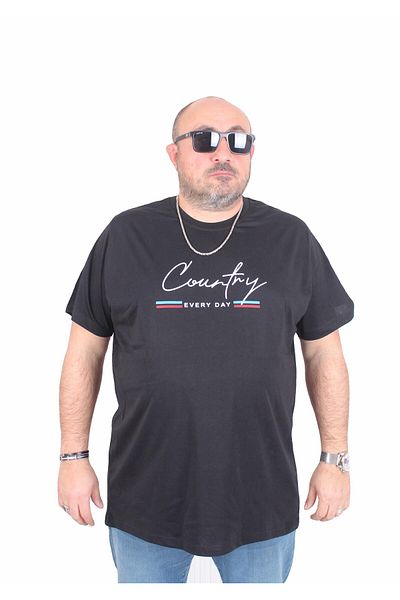 MocGrande Men's Large Size 0 Collar T-Shirt - Black