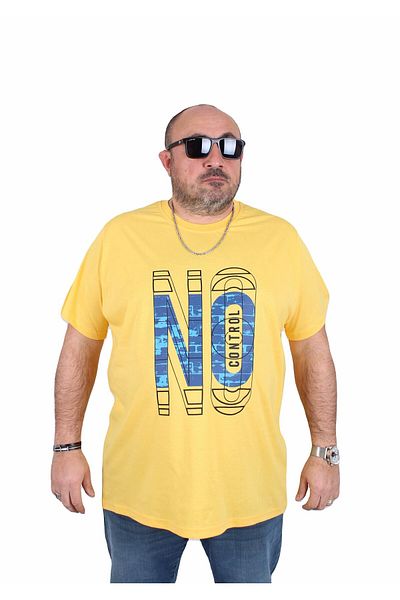 MocGrande Men's Big Size Crew Neck T-Shirt No Control 25172 Yellow