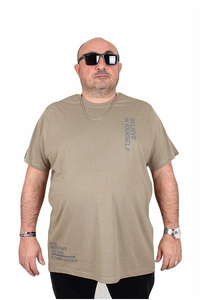 MocGrande Ανδρικό μπλουζάκι με λαιμόκοψη σε μεγάλο μέγεθος Believe 25157 KHAKI