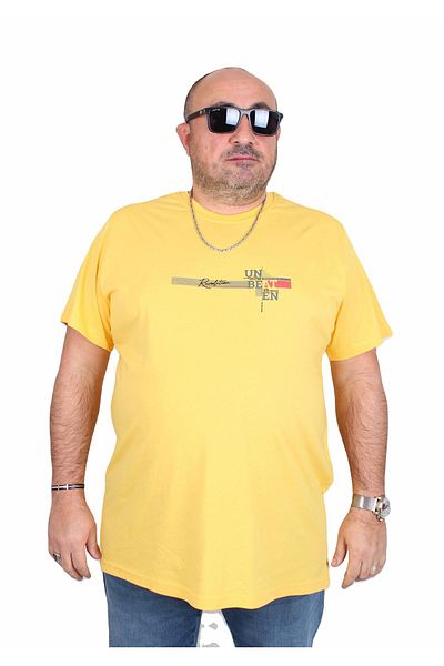 MocGrande Ανδρικό μπλουζάκι με λαιμόκοψη σε μεγάλο μέγεθος, Un Beat En 25146 YELLOW