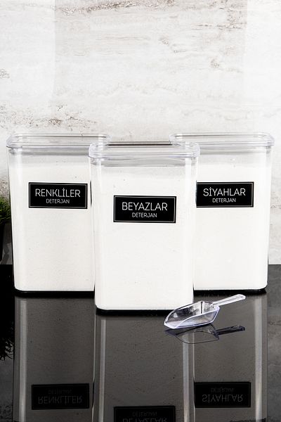 Dolkin Home 3-Piece Detergent Box Set with Scale Colors Whites Blacks Labeled 3000ml Mica Detergent Dispenser Set