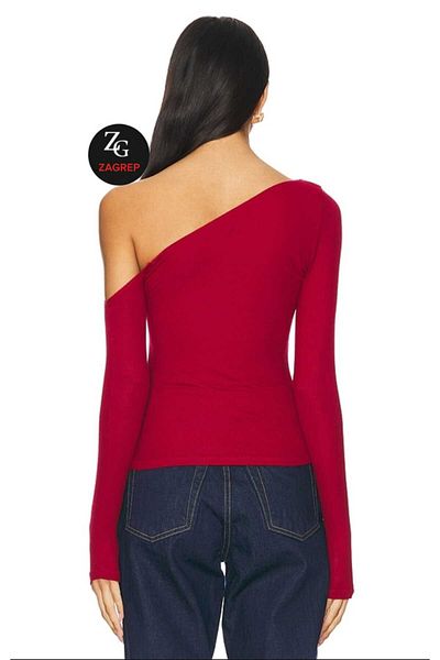 Zagrep Women's Red Asymmetric Collar Finger Interlaced Double-Layer Silk Jersey Blouse